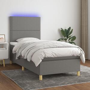 VidaXL Κρεβάτι Boxspring με Στρώμα & LED Σκ.Γκρι 80x200 εκ. Υφασμάτινο