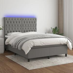 VidaXL Κρεβάτι Boxspring με Στρώμα & LED Σκ.Γκρι 140x190εκ. Υφασμάτινο