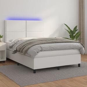 VidaXL Κρεβάτι Boxspring με Στρώμα & LED Λευκό 140x190 εκ. Συνθ. Δέρμα