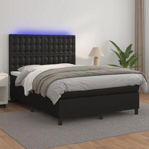 VidaXL Κρεβάτι Boxspring με Στρώμα & LED Μαύρο 140x190 εκ. Συνθ. Δέρμα