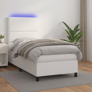 VidaXL Κρεβάτι Boxspring με Στρώμα & LED Λευκό 90x190 εκ. Συνθ. Δέρμα