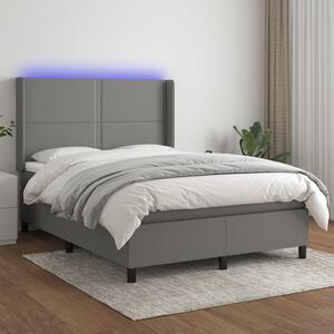 VidaXL Κρεβάτι Boxspring με Στρώμα & LED Σκ.Γκρι 140x190εκ. Υφασμάτινο