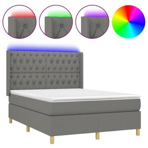 VidaXL Κρεβάτι Boxspring με Στρώμα & LED Σκ.Γκρι 140x200 εκ Υφασμάτινο