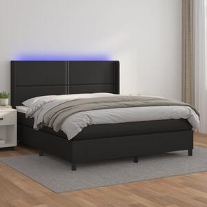 VidaXL Κρεβάτι Boxspring με Στρώμα & LED Μαύρο 160x200 εκ. Συνθ. Δέρμα