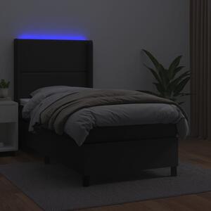 VidaXL Κρεβάτι Boxspring με Στρώμα & LED Μαύρο 90x190 εκ. Συνθ. Δέρμα