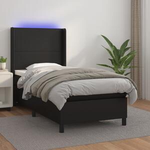 VidaXL Κρεβάτι Boxspring με Στρώμα & LED Μαύρο 90x200 εκ. Συνθ. Δέρμα