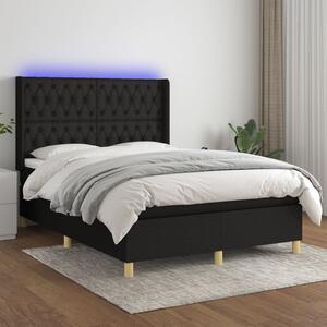 VidaXL Κρεβάτι Boxspring με Στρώμα & LED Μαύρο 140x190 εκ. Υφασμάτινο