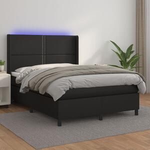 VidaXL Κρεβάτι Boxspring με Στρώμα & LED Μαύρο 140x200 εκ. Συνθ. Δέρμα