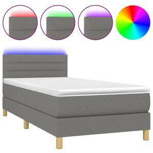 VidaXL Κρεβάτι Boxspring με Στρώμα & LED Σκ.Γκρι 90x190 εκ. Υφασμάτινο