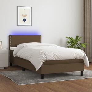 VidaXL Κρεβάτι Boxspring με Στρώμα & LED Σκ.Καφέ 90x200 εκ. Υφασμάτινο