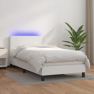 VidaXL Κρεβάτι Boxspring με Στρώμα & LED Λευκό 80x200 εκ. Συνθ. Δέρμα