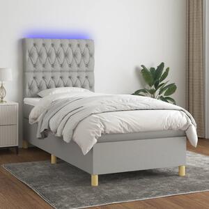 VidaXL Κρεβάτι Boxspring με Στρώμα & LED Αν.Γκρι 90x190 εκ. Υφασμάτινο