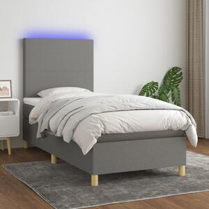 VidaXL Κρεβάτι Boxspring με Στρώμα & LED Σκ.Γκρι 100x200 εκ Υφασμάτινο