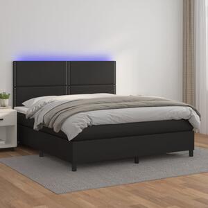 VidaXL Κρεβάτι Boxspring με Στρώμα & LED Μαύρο 180x200 εκ. Συνθ. Δέρμα