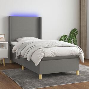 VidaXL Κρεβάτι Boxspring με Στρώμα & LED Σκ.Γκρι 90x200 εκ. Υφασμάτινο