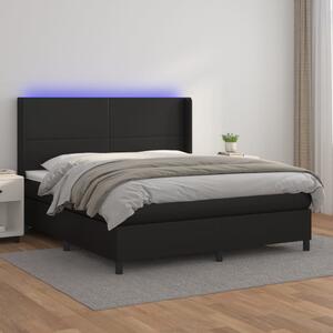 VidaXL Κρεβάτι Boxspring με Στρώμα & LED Μαύρο 180x200 εκ. Συνθ. Δέρμα