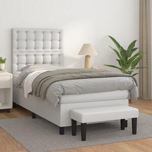 VidaXL Κρεβάτι Boxspring με Στρώμα Λευκό 90x200εκ. από Συνθετικό Δέρμα