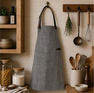 Ποδιά Λαιμού από Καμβά Doxx Amsterdam Washed Canvas Apron με ρυθμιζόμενα λουράκια και διαστάσεις 82x66cm - Grey