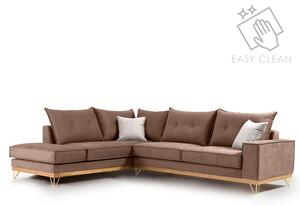 ΓΩΝΙΑΚΟΣ ΚΑΝΑΠΕΣ ΔΕΞΙΑ ΓΩΝΙΑ LUXURY II PAKOWORLD ΥΦΑΣΜΑ MOCHA-CREAM 290X235X95ΕΚ