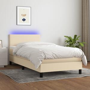 VidaXL Κρεβάτι Boxspring με Στρώμα & LED Κρεμ 100x200 εκ. Υφασμάτινο