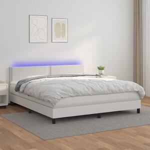 VidaXL Κρεβάτι Boxspring με Στρώμα & LED Λευκό 180x200 εκ. Συνθ. Δέρμα