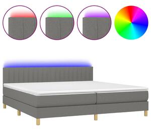 VidaXL Κρεβάτι Boxspring με Στρώμα & LED Σκ.Γκρι 200x200εκ. Υφασμάτινο