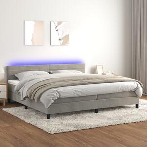 VidaXL Κρεβάτι Boxspring με Στρώμα & LED Αν.Γκρι 200x200 εκ. Βελούδινο