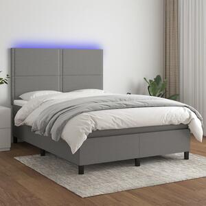 VidaXL Κρεβάτι Boxspring με Στρώμα & LED Σκ.Γκρι 140x200 εκ Υφασμάτινο