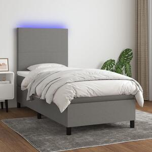 VidaXL Κρεβάτι Boxspring με Στρώμα & LED Σκ.Γκρι 80x200 εκ. Υφασμάτινο