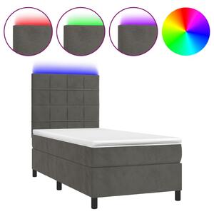 VidaXL Κρεβάτι Boxspring με Στρώμα & LED Σκ. Γκρι 100x200εκ. Βελούδινο