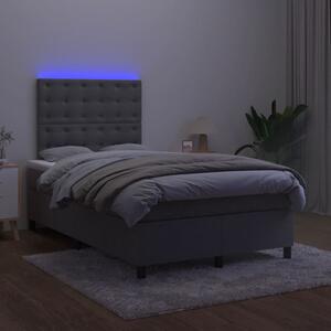 VidaXL Κρεβάτι Boxspring με Στρώμα & LED Σκ. Γκρι 120x200εκ. Βελούδινο