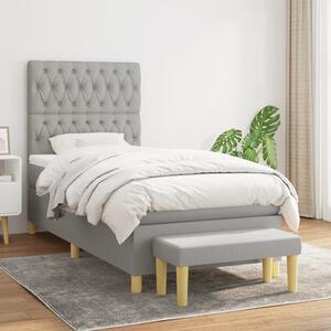 VidaXL Κρεβάτι Boxspring με Στρώμα Ανοιχτό Γκρι 90x200 εκ. Υφασμάτινο