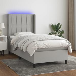 VidaXL Κρεβάτι Boxspring με Στρώμα & LED Αν.Γκρι 80x200 εκ. Υφασμάτινο