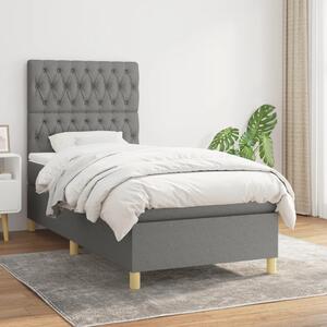 VidaXL Κρεβάτι Boxspring με Στρώμα Σκούρο Γκρι 90x200 εκ. Υφασμάτινο