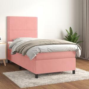 VidaXL Κρεβάτι Boxspring με Στρώμα Ροζ 90x200 εκ. Βελούδινο