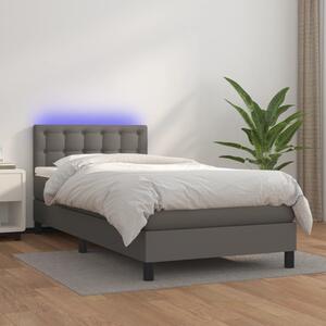 VidaXL Κρεβάτι Boxspring με Στρώμα & LED Γκρι 90x200 εκ. Συνθ. Δέρμα