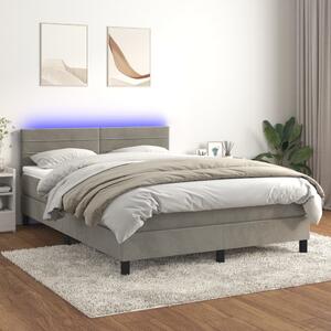 VidaXL Κρεβάτι Boxspring με Στρώμα & LED Αν.Γκρι 140x200 εκ. Βελούδινο