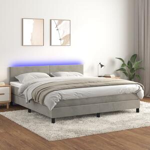 VidaXL Κρεβάτι Boxspring με Στρώμα & LED Αν.Γκρι 160x200 εκ. Βελούδινο