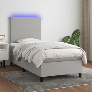 VidaXL Κρεβάτι Boxspring με Στρώμα & LED Αν.Γκρι 90x200 εκ. Υφασμάτινο