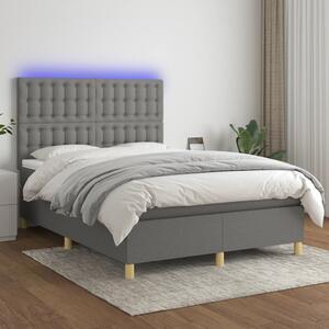 VidaXL Κρεβάτι Boxspring με Στρώμα & LED Σκ.Γκρι 140x190εκ. Υφασμάτινο