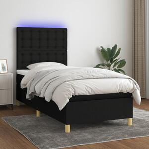 VidaXL Κρεβάτι Boxspring με Στρώμα & LED Μαύρο 90x200 εκ. Υφασμάτινο