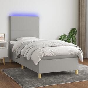 VidaXL Κρεβάτι Boxspring με Στρώμα & LED Αν.Γκρι 80x200 εκ. Υφασμάτινο