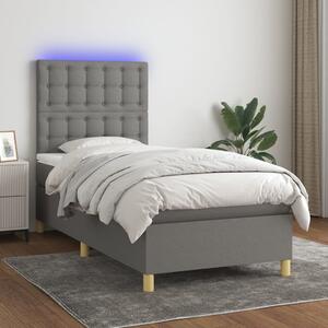 VidaXL Κρεβάτι Boxspring με Στρώμα & LED Σκ.Γκρι 100x200 εκ Υφασμάτινο