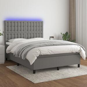 VidaXL Κρεβάτι Boxspring με Στρώμα & LED Σκ.Γκρι 140x190εκ. Υφασμάτινο