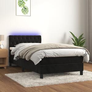 VidaXL Κρεβάτι Boxspring με Στρώμα & LED Μαύρο 100x200 εκ. Βελούδινο