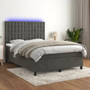 VidaXL Κρεβάτι Boxspring με Στρώμα & LED Σκ. Γκρι 140x200εκ. Βελούδινο