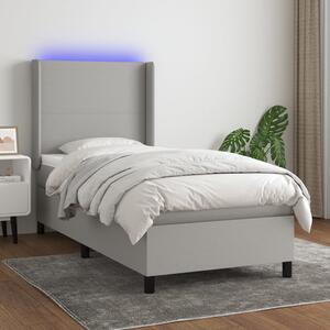 VidaXL Κρεβάτι Boxspring με Στρώμα & LED Αν.Γκρι 80x200 εκ. Υφασμάτινο