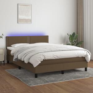 VidaXL Κρεβάτι Boxspring με Στρώμα & LED Σκ.Καφέ 140x190 εκ Υφασμάτινο