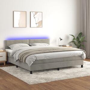 VidaXL Κρεβάτι Boxspring με Στρώμα & LED Αν.Γκρι 160x200 εκ. Βελούδινο