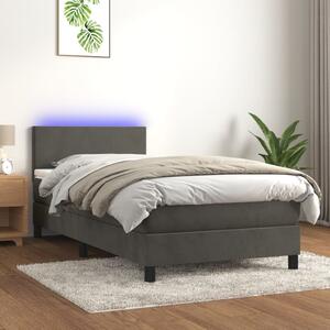 VidaXL Κρεβάτι Boxspring με Στρώμα & LED Σκ. Γκρι 80x200 εκ. Βελούδινο